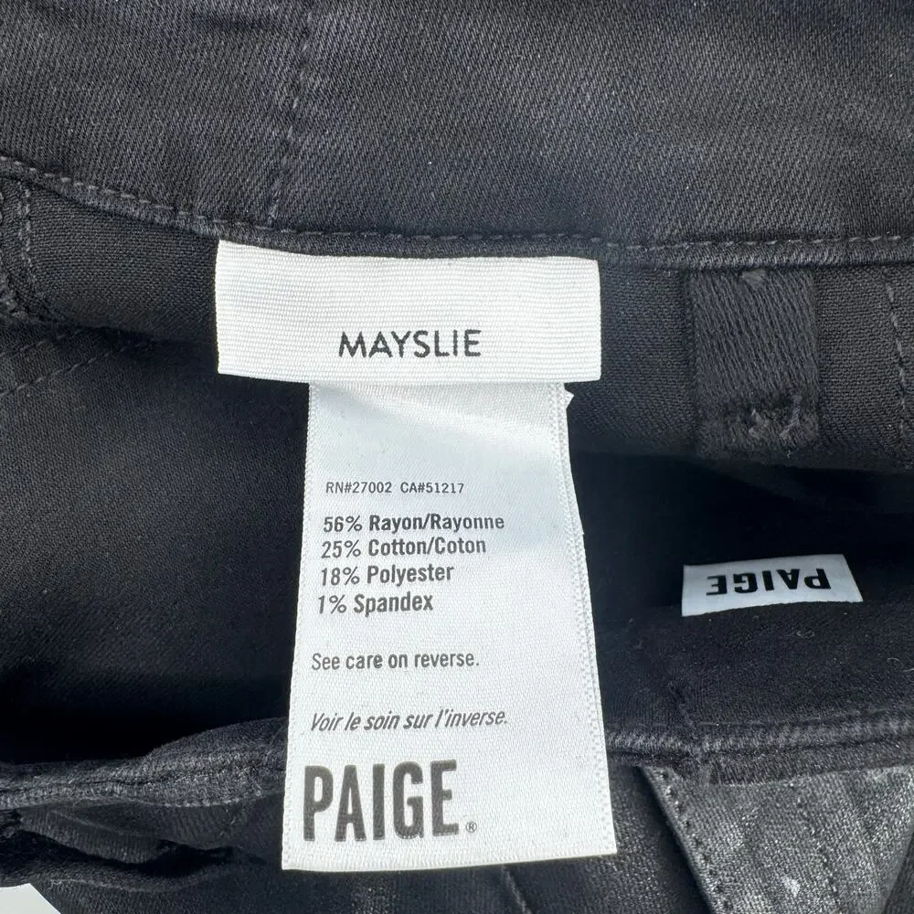 NWT Paige Mayslie Straight Ankle Jean in Black Fog Luxe Coating Black